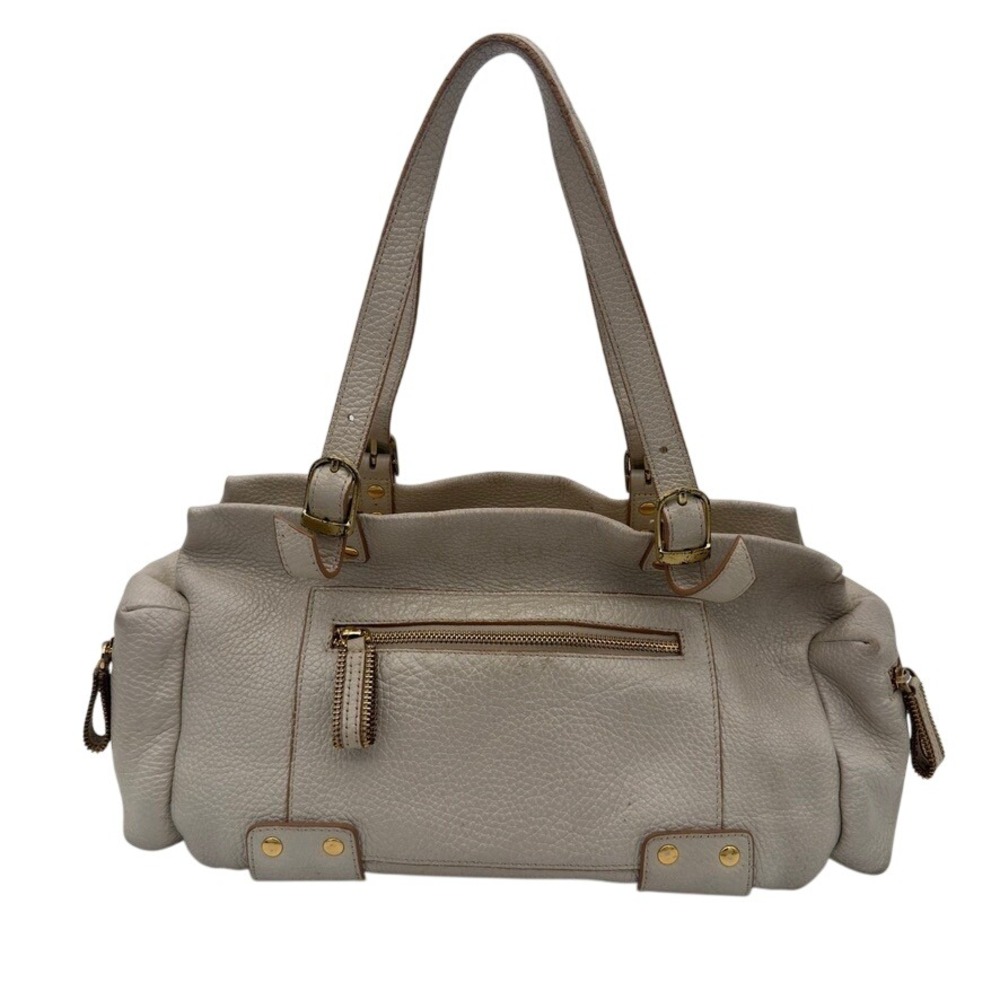 Sondra Roberts Ivory Pebbled Leather Tote Shoulder Bag Gold Tone Zip Pocket‎